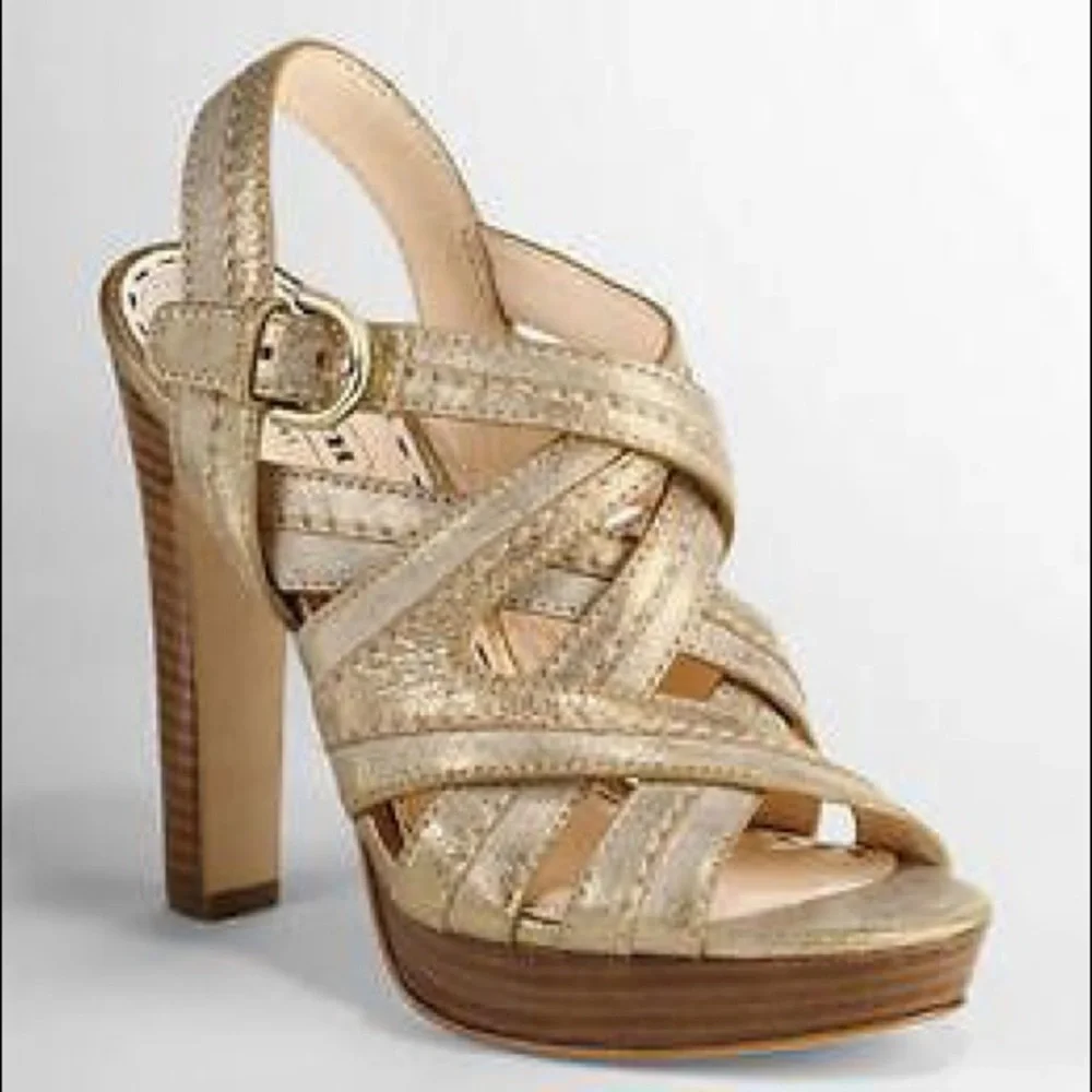 Coach Brynne metallic brushed gold strappy sandals size 7.5 B